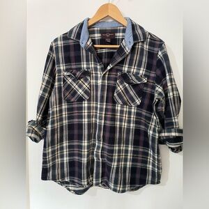 Black & Brown Youth Boys Large Flannel Plaid Button-Up Shirt